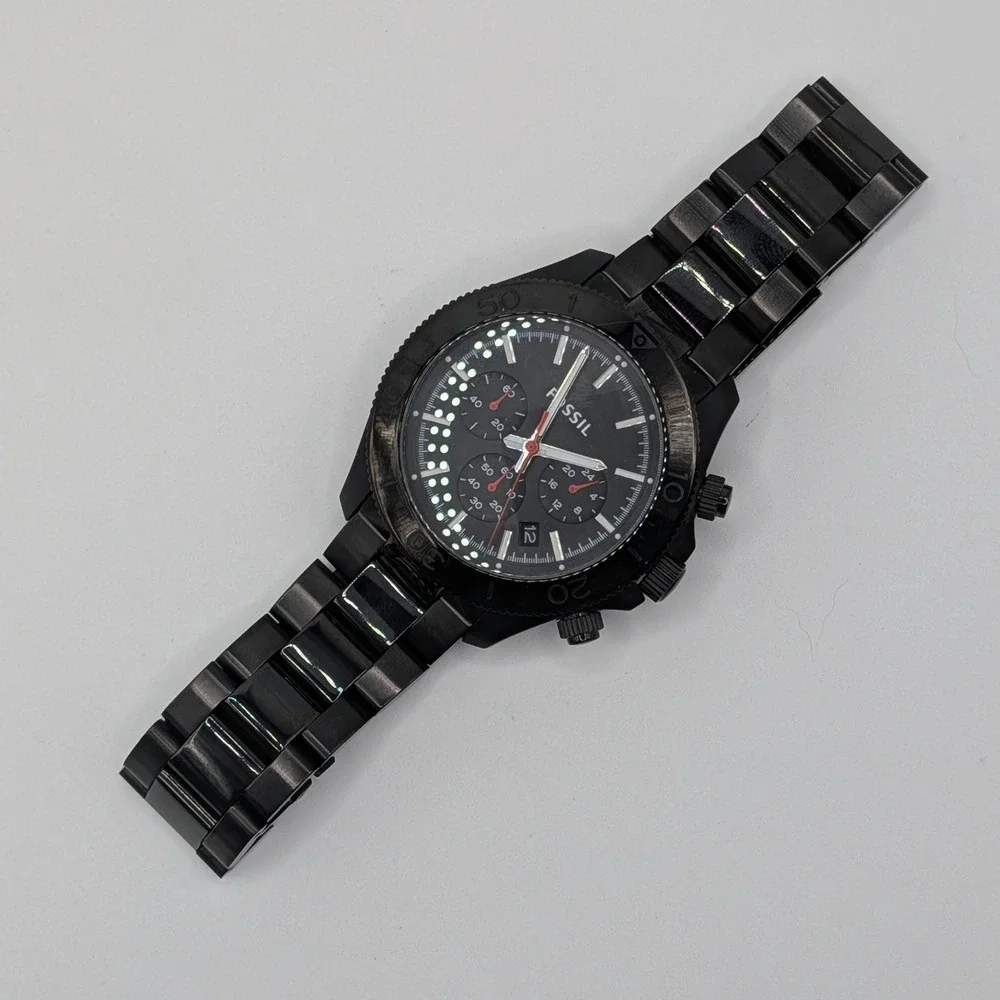 Fossil‎ CH2863 Black Chronograph Watch 44mm Date Steel Bracelet